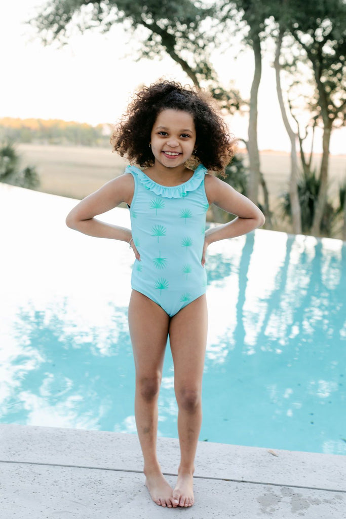 Girl's Ruffled One-Piece Fronds Forever