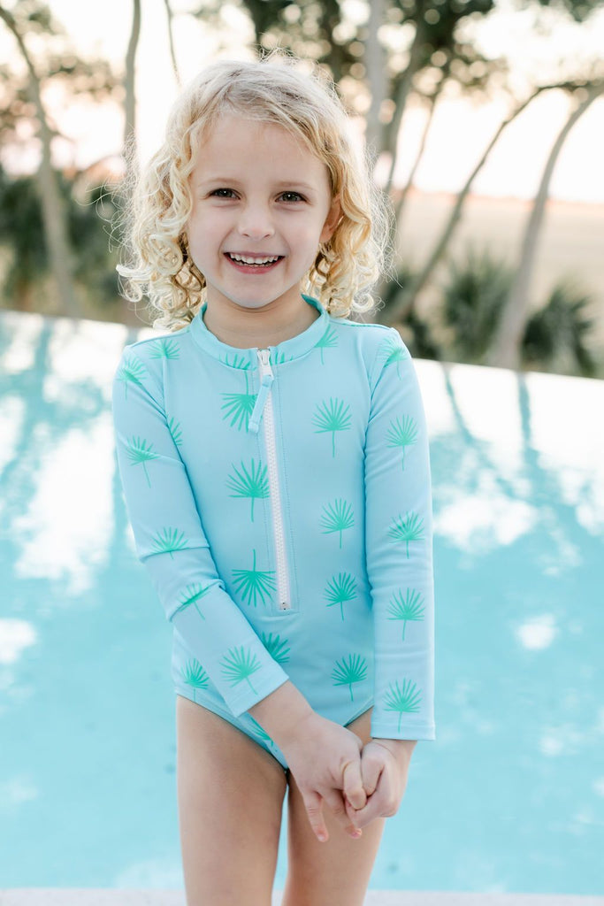 Girls Preppy Palm One-Piece Swimsuit