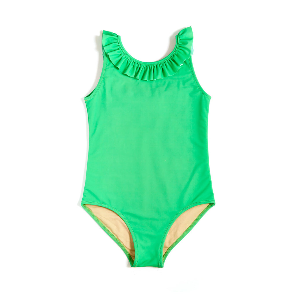 Girl’s Ruffled One-Piece Swimsuit Grass Green