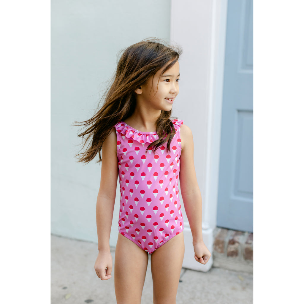 Girl's Ruffled One-Piece Pink Sno-Cones
