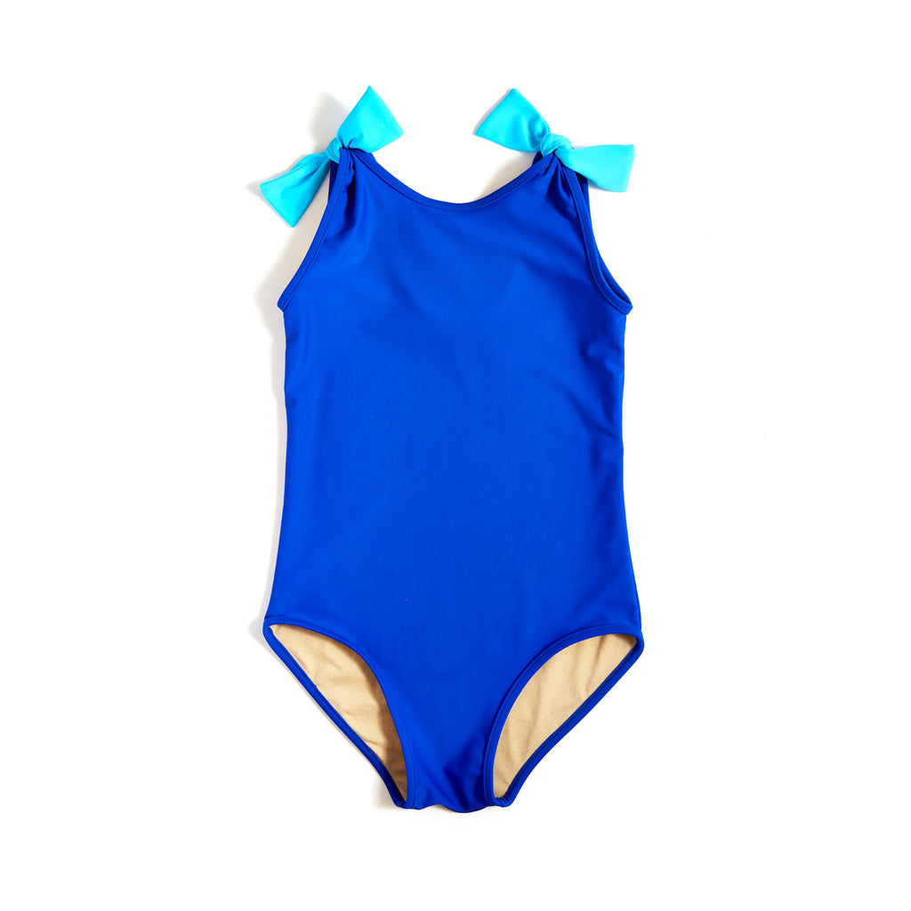 Girl’s Tie-Shoulder One-Piece Swimsuit Cabana Blue + Turquoise